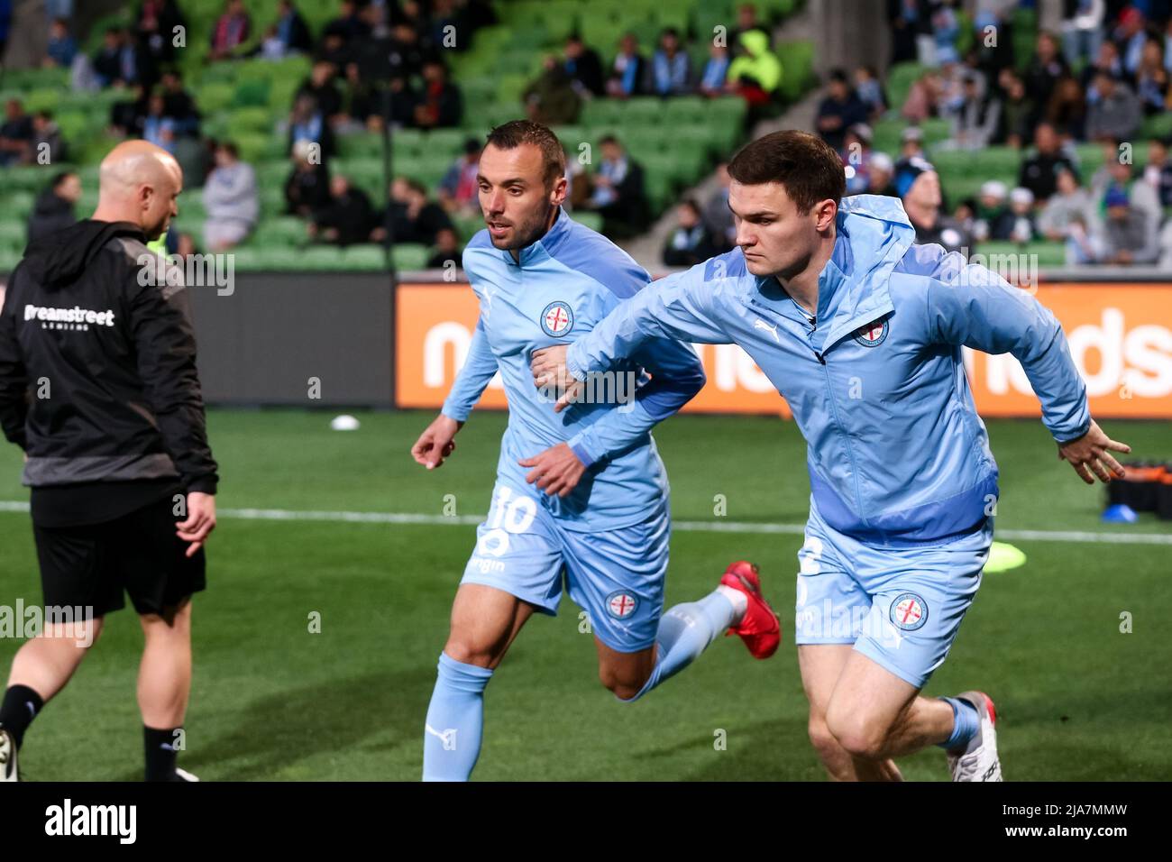 Melbourne, Australia, 28 May, 2022. Melbourne City warm up pre game during the A-League Grand Final soccer match between Melbourne City FC and Western United at AAMI Park on May 28, 2022 in Melbourne, Australia. Credit: Dave Hewison/Speed Media/Alamy Live News Stock Photo