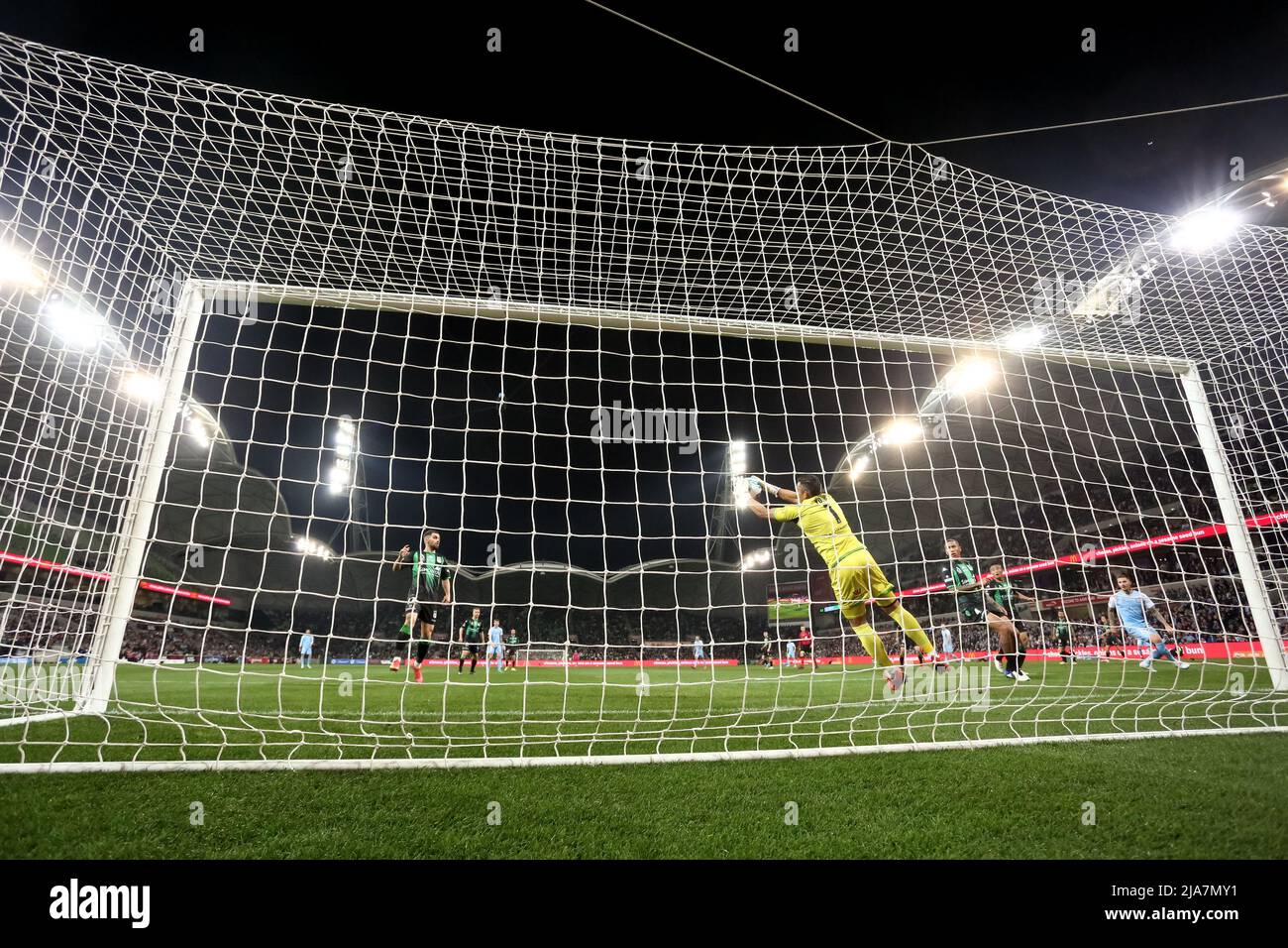 Melbourne, Australia, 28 May, 2022. Jamie Young of Western United catches the ball during the A-League Grand Final soccer match between Melbourne City FC and Western United at AAMI Park on May 28, 2022 in Melbourne, Australia. Credit: Dave Hewison/Speed Media/Alamy Live News Stock Photo
