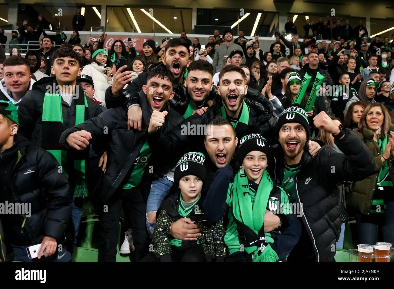 Melbourne, Australia, 28 May, 2022. Western United fans cheer during the A-League Grand Final soccer match between Melbourne City FC and Western United at AAMI Park on May 28, 2022 in Melbourne, Australia. Credit: Dave Hewison/Speed Media/Alamy Live News Stock Photo