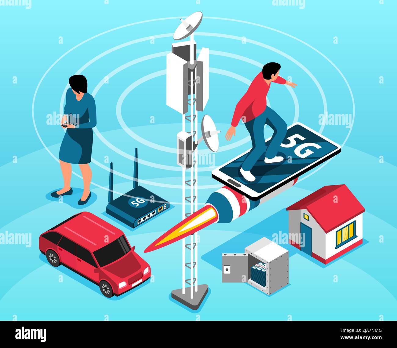 5g Internet with high speed symbols horizontal isometric vector ...