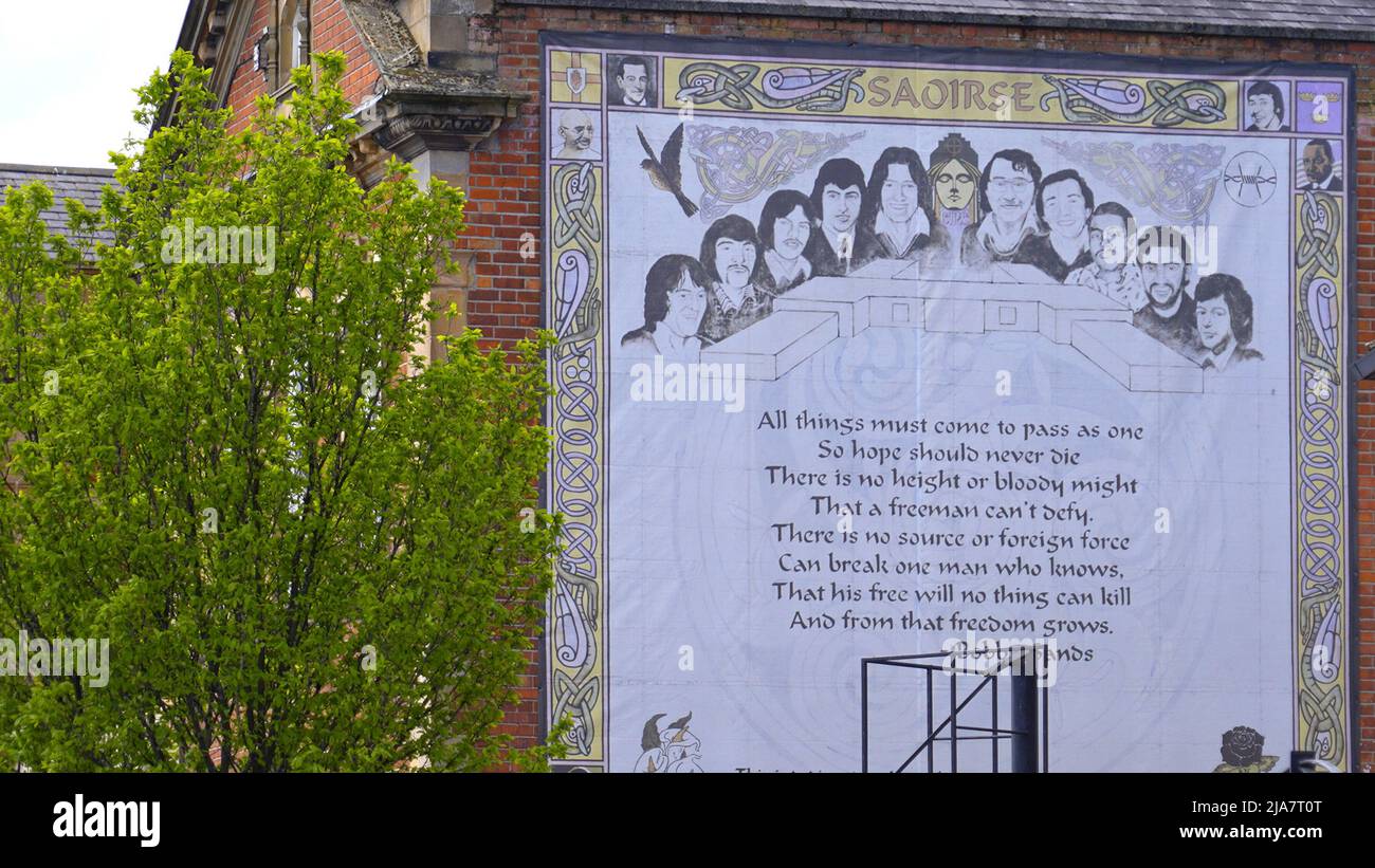 The famous Wall Murals of Belfast on the houses and Peace Wall BELFAST, UK APRIL 25, 2022