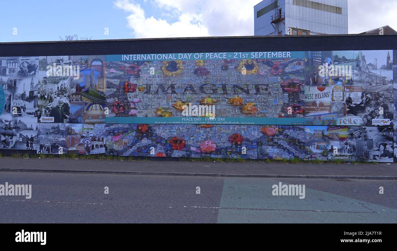 The famous Wall Murals of Belfast on the houses and Peace Wall
