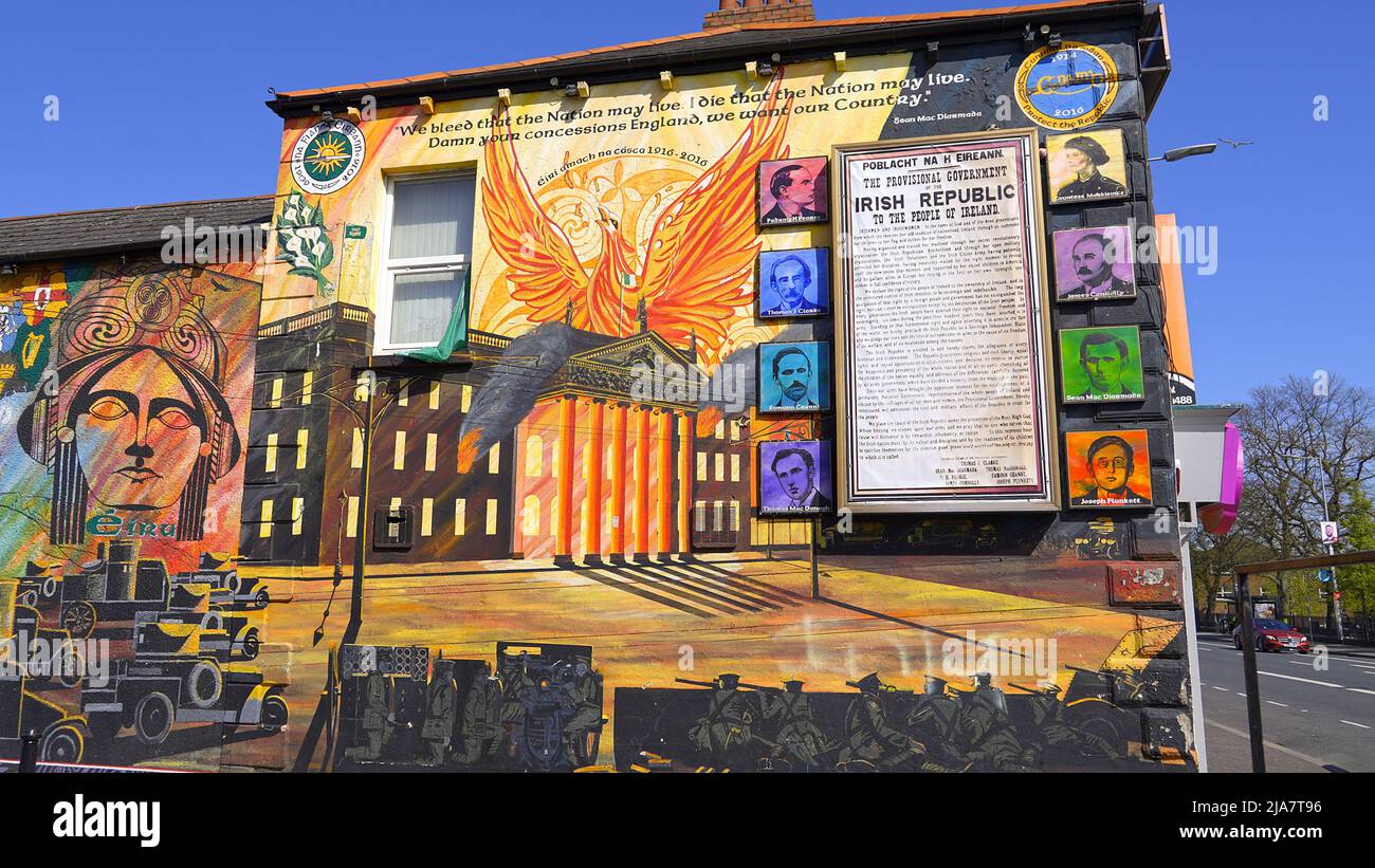 The famous Wall Murals of Belfast on the houses and Peace Wall