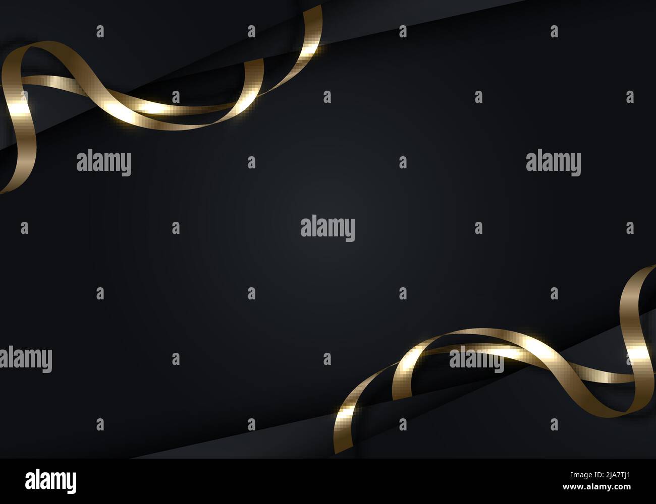 3D modern luxury template design black stripes with golden ribbon curly ...