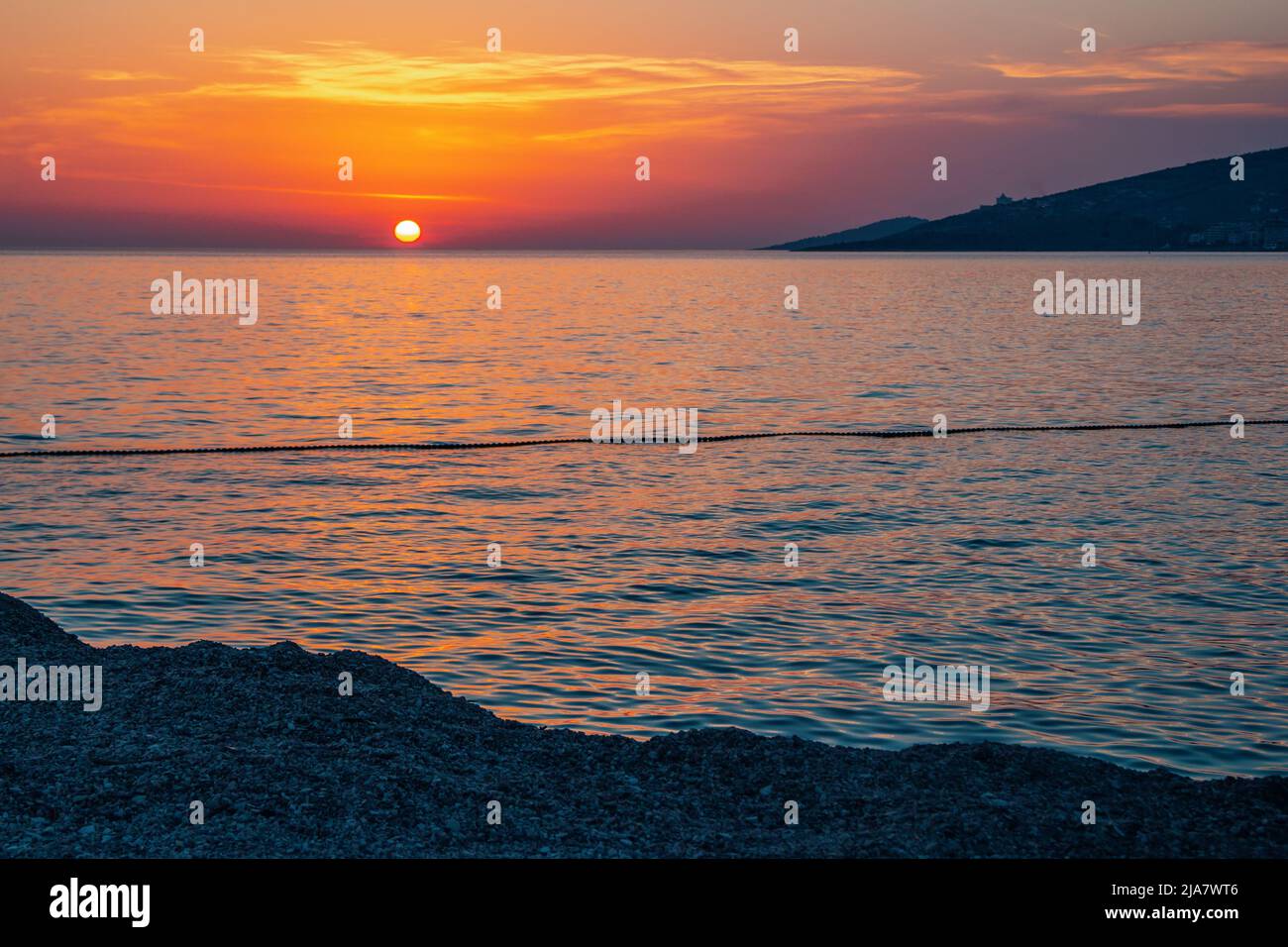 Beautiful landscape - beach on sunset - pink sky and sunlight ...