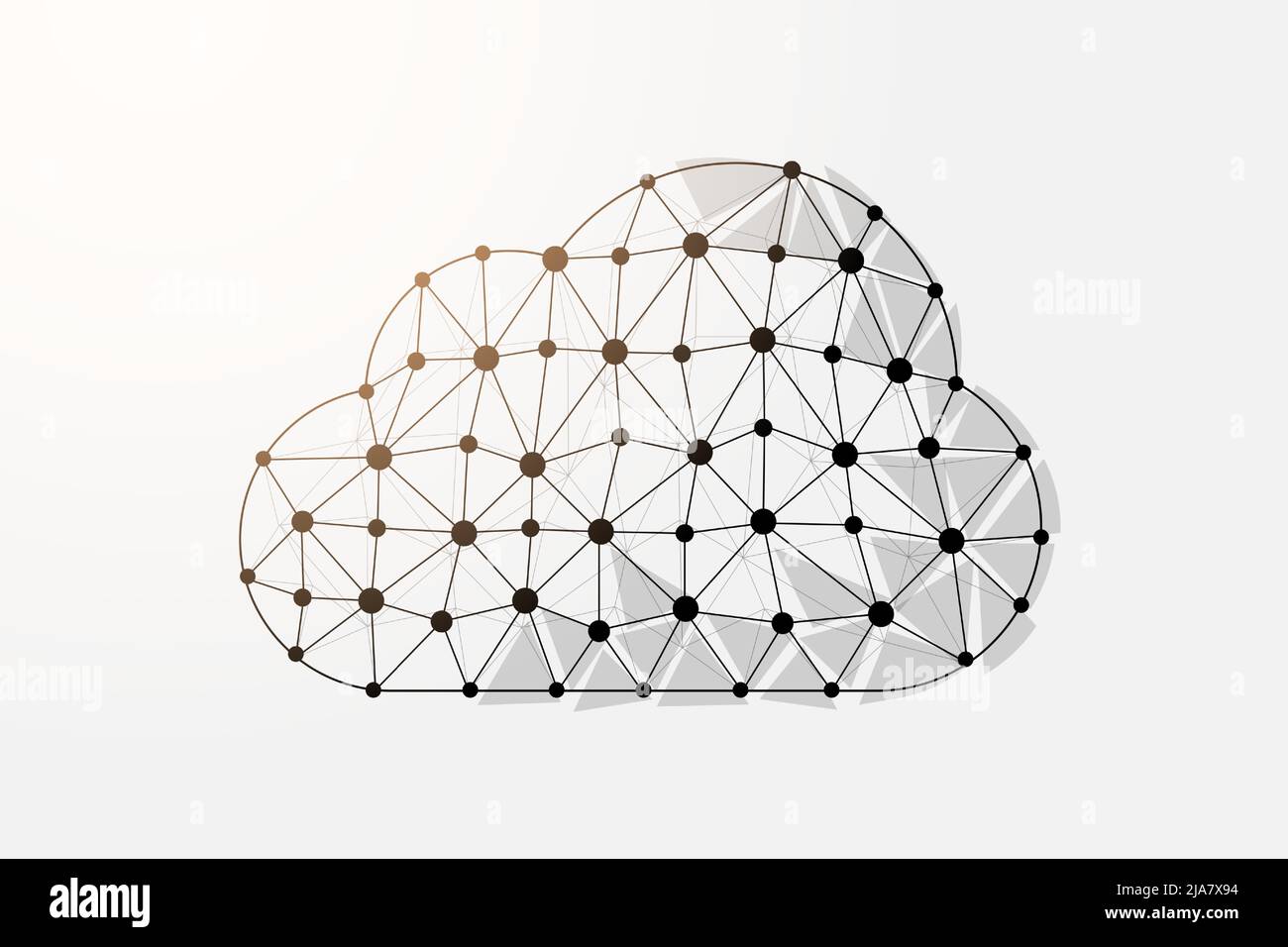 Cloud 3d low poly symbol with connected dots. Internet technology, database, download design vector illustration. Big data polygonal wireframe Stock Vector