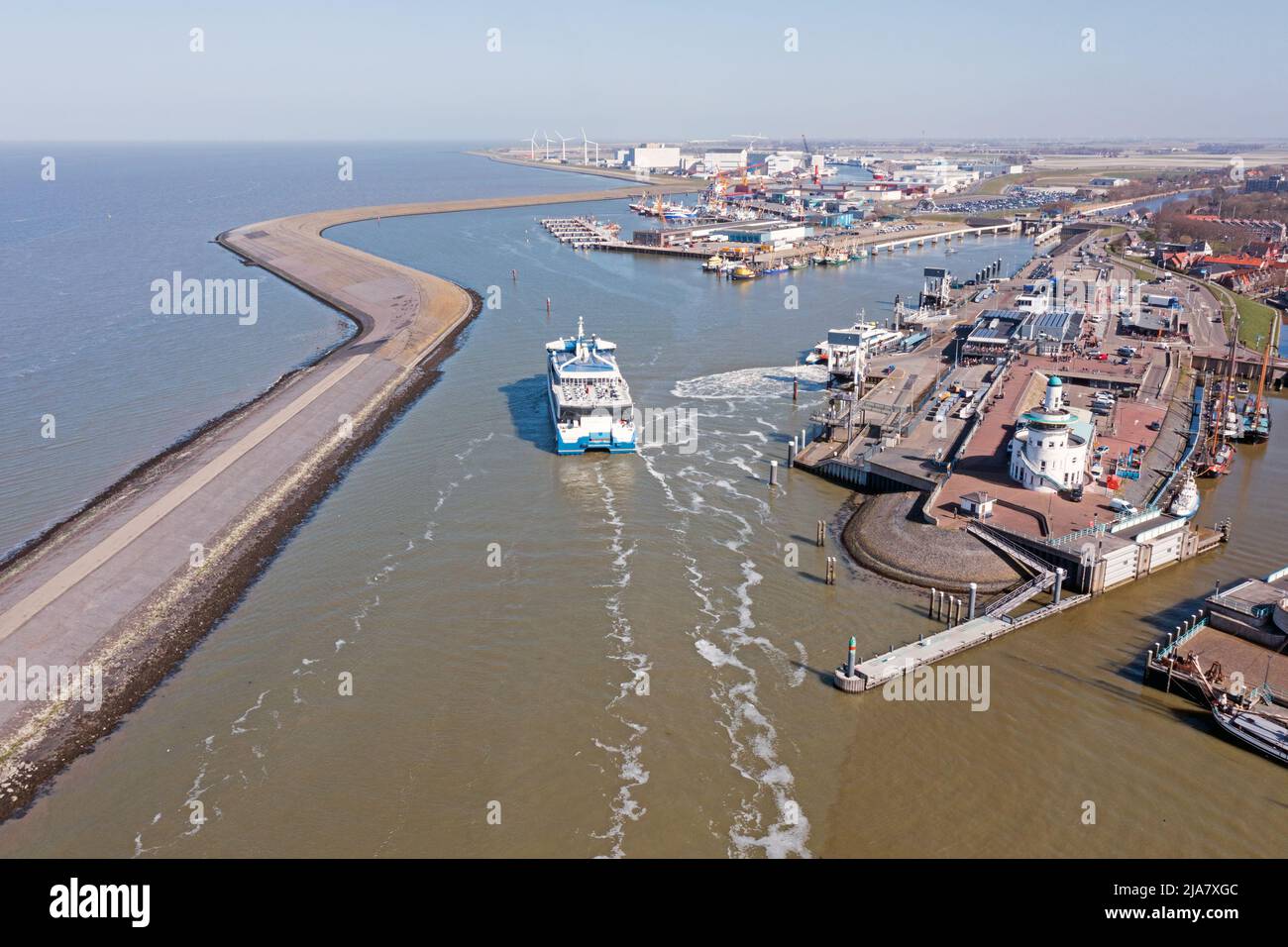 Aerial from the harbor from Harlingen Friesland in the Netherlands Stock Photo