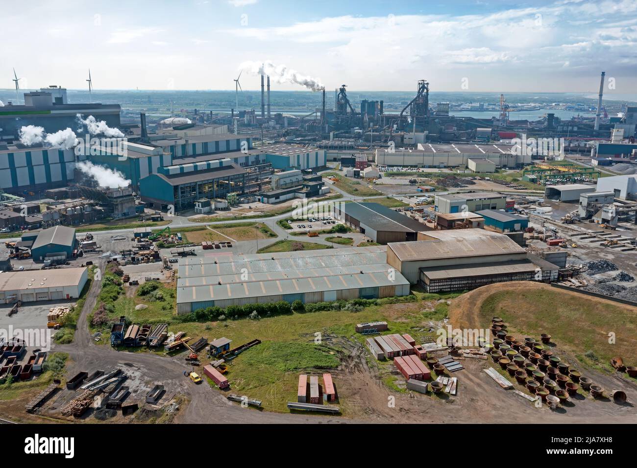 Aerial from heavy industry at IJmuiden in the Netherlands, smo, Stock Photo