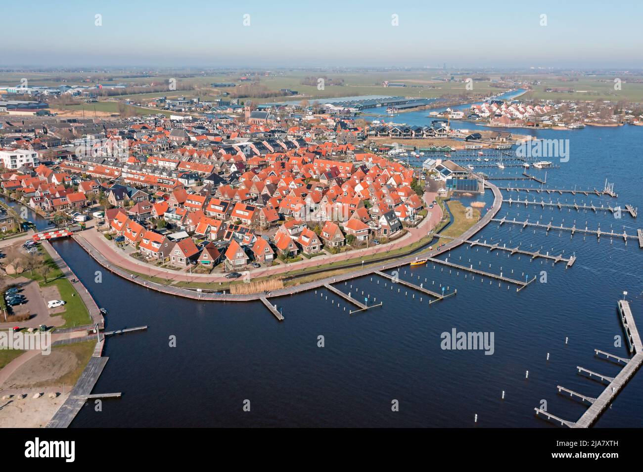 Aerial from the city Grouw in Friesland the Netherlands Stock Photo