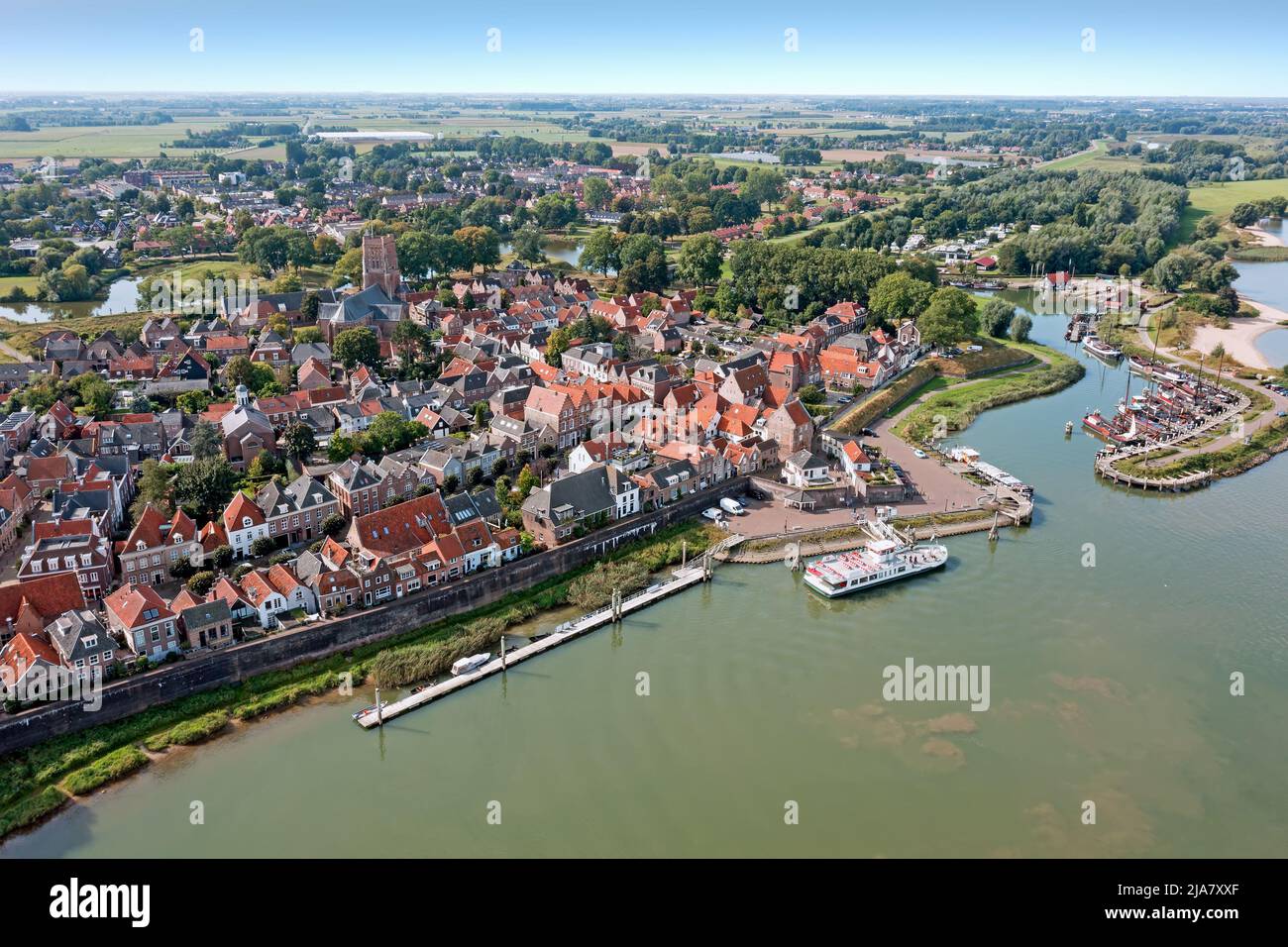 Aerial from the city Woudrichem at the river Merwede in the Netherlands Stock Photo