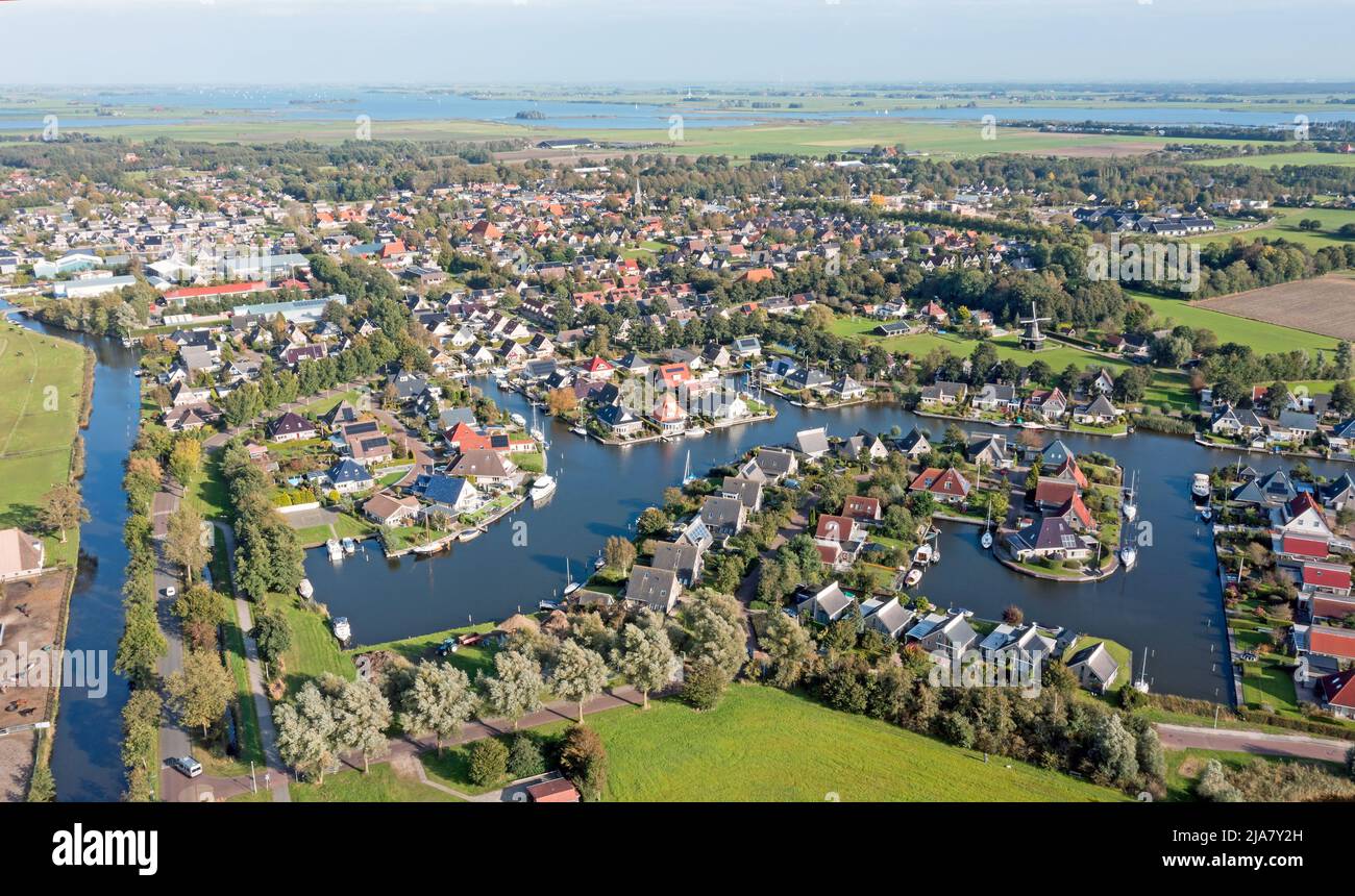 Aerial from the traditional village Koudum in Friesland Netherlands Stock Photo