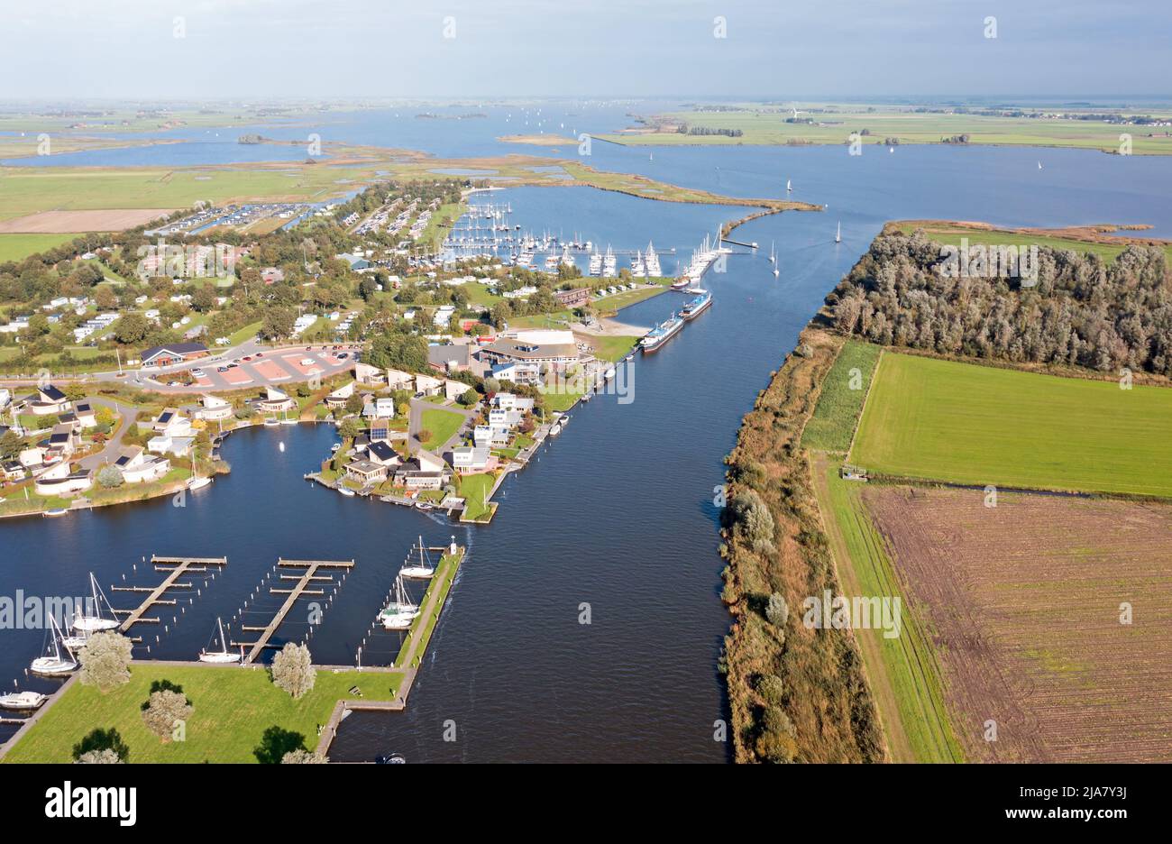 Aerial view at the Fluessen lake in Friesland the Netherlands Stock Photo