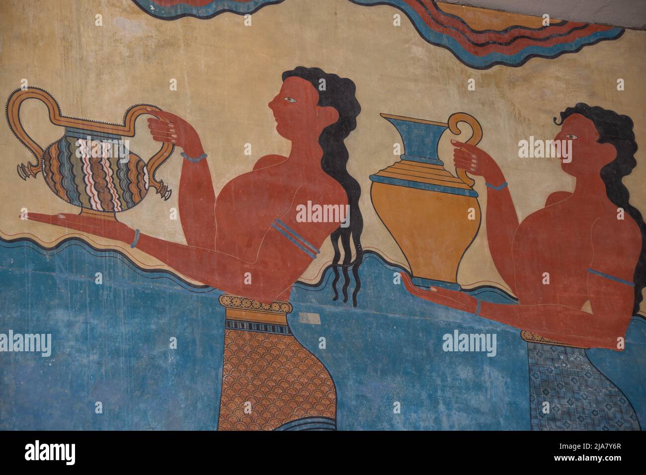 Heraklion, Greece  15 May 2022,   Detail of the Procession Fresco at Knossos Palace in Crete Stock Photo