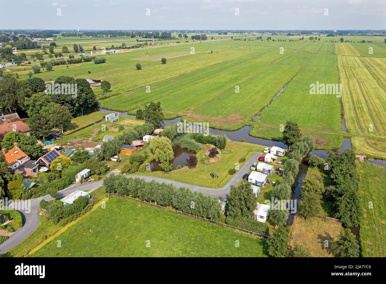 Aerial from a camping place in the countryside from the Netherlands Stock Photo