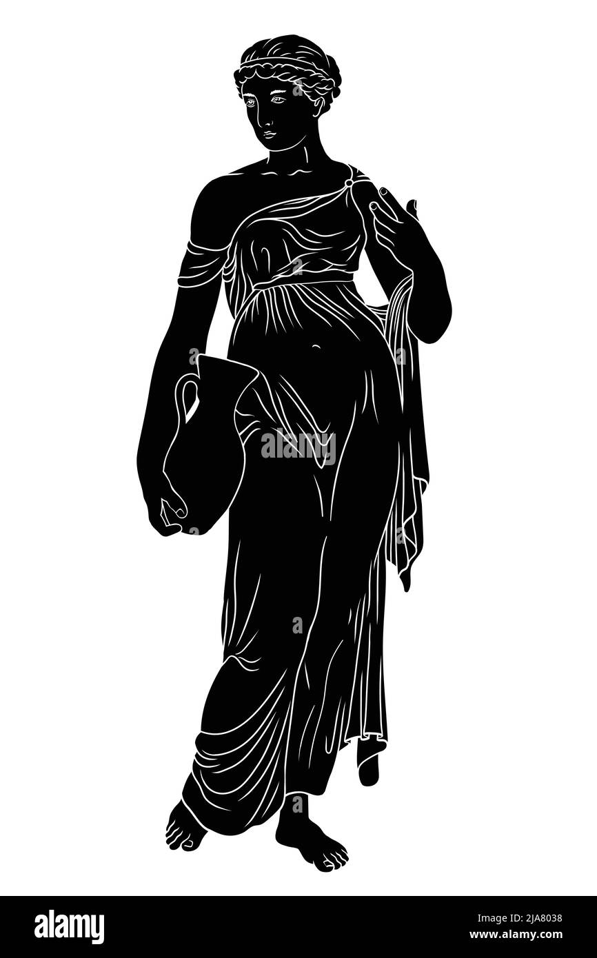 A young slender ancient Greek woman in tunic with a jug in her hand Stock Vector