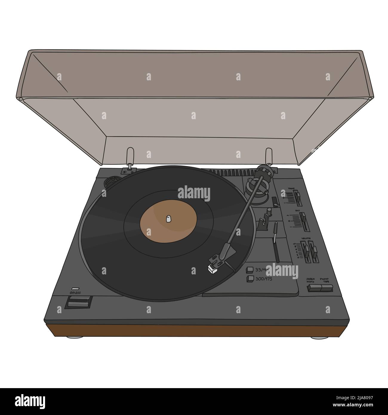 Turntable for vinyl disc with straight tonearm isolated on white