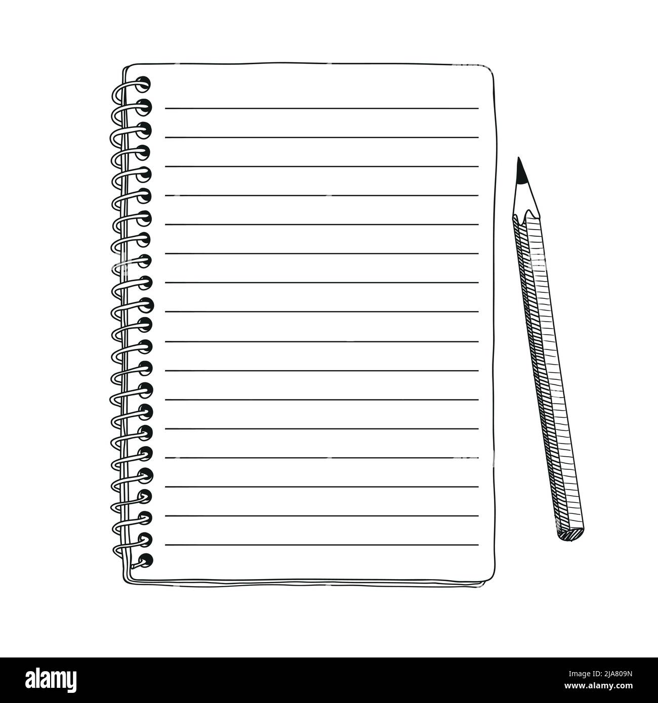 Open notebook with a spiral and a simple pencil. Close-up from above. Quick  hand sketch Stock Vector Image & Art - Alamy