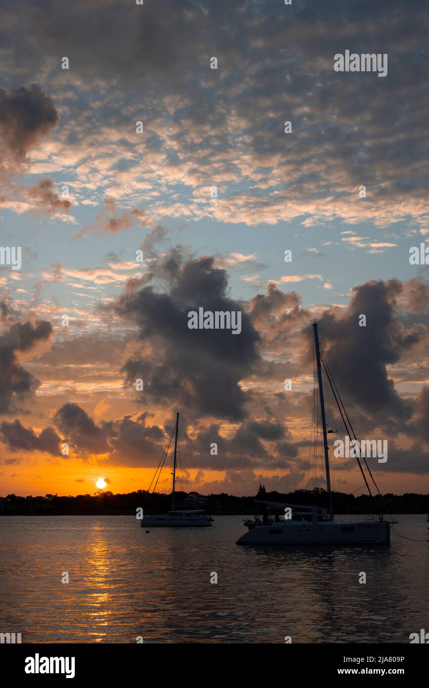 St. Augustine Florida harbor and anchorage on the Matanzas River at sunrise. Stock Photo
