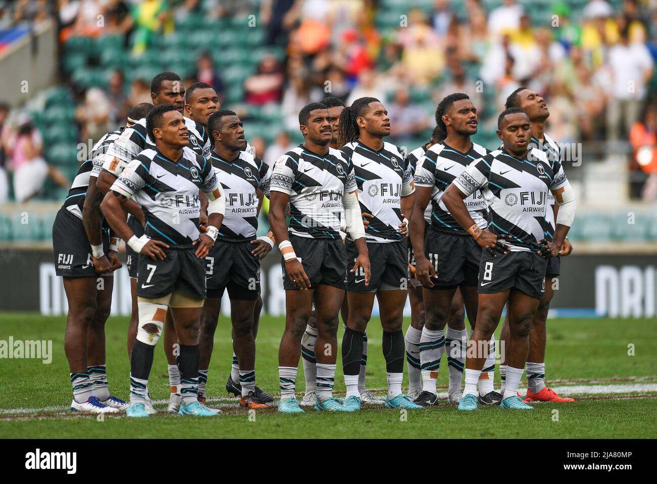 Fiji Rugby Pray before the game against USA 7's, Stock Photo