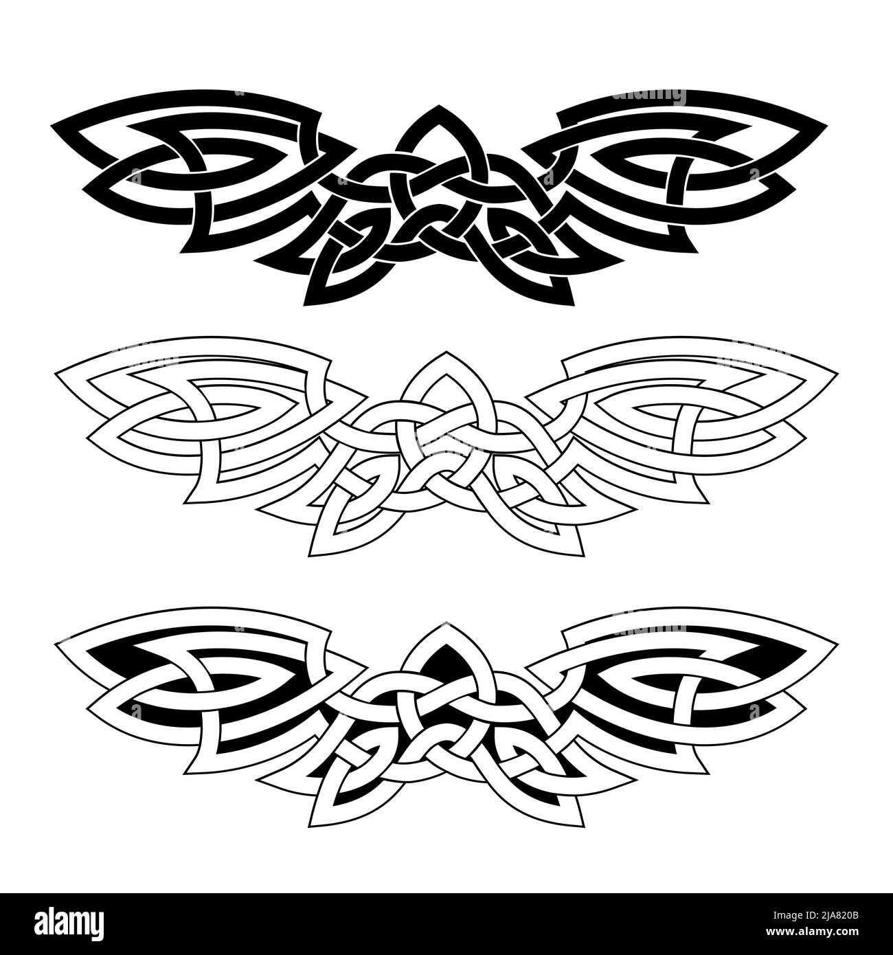 Ornament in the form of outstretched wings in the Celtic national style isolated on a white background. Stock Vector