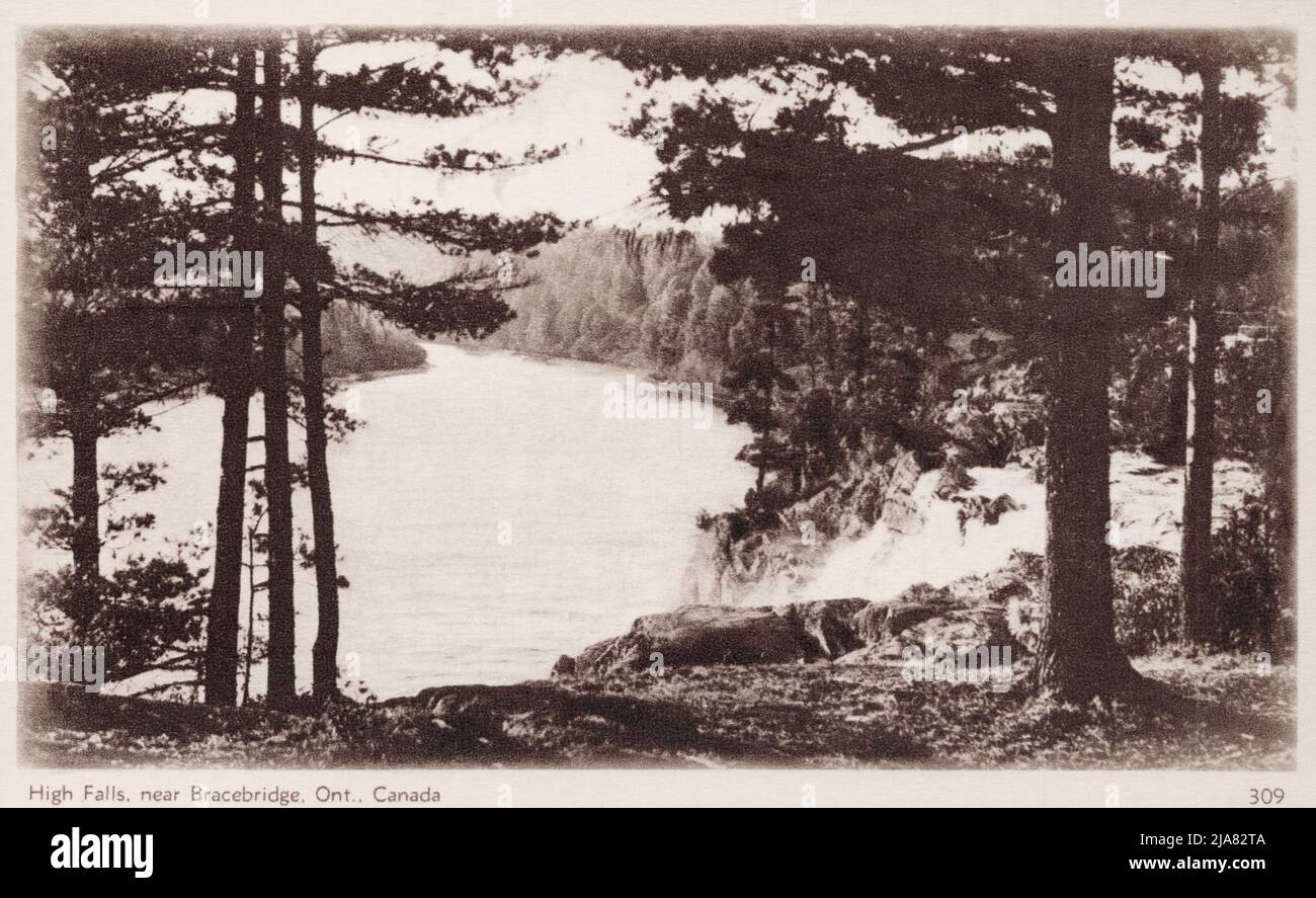 High Falls, near Bracebridge Ontario Canada, approx 1930s postcard. unidentified photographer Stock Photo