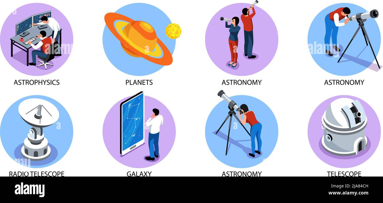 Astronomy isometric round compositions with planets radio telescope ...