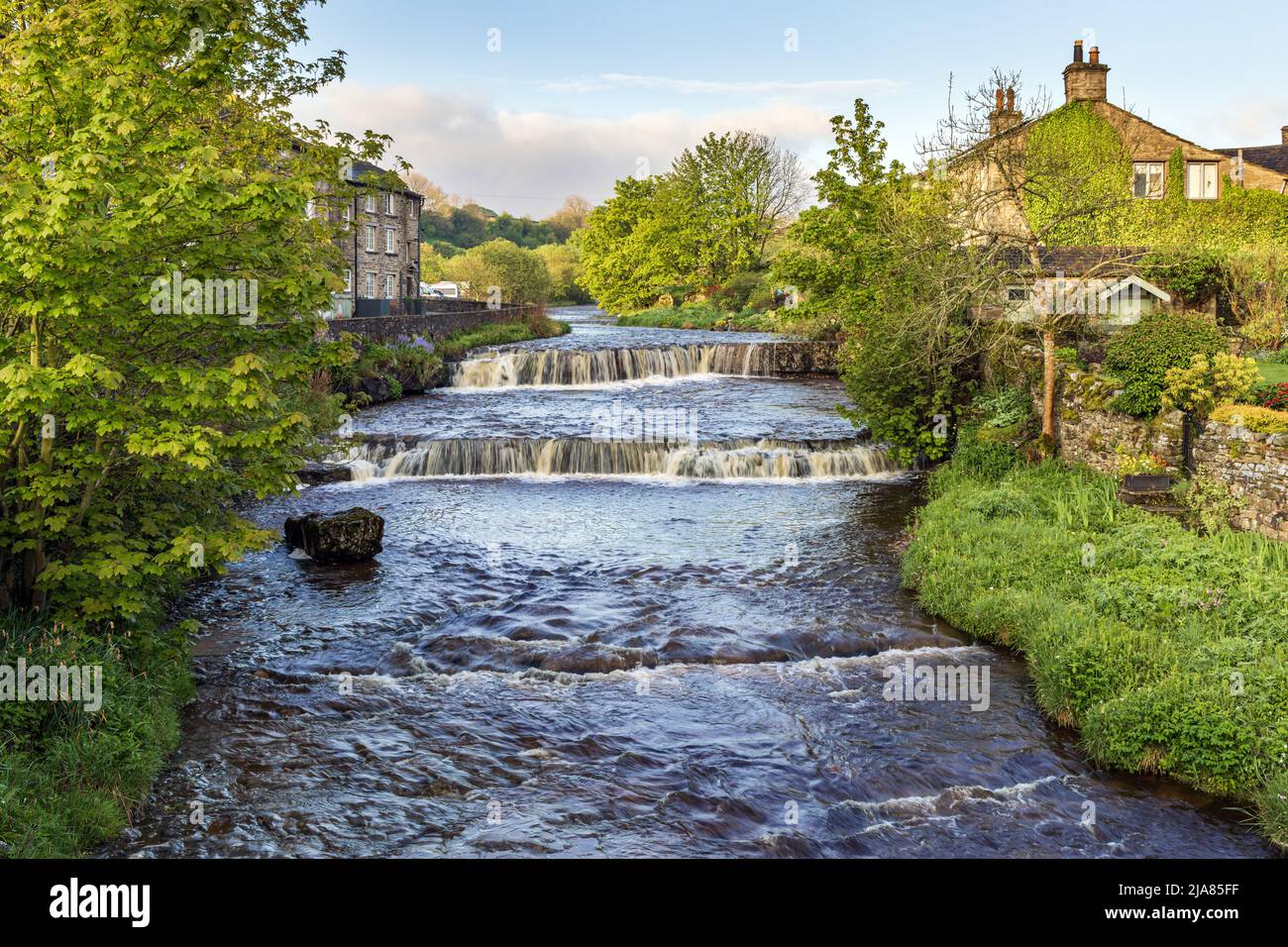 The falls on Gayle Beck in the picturesque hamlet of Gayle near the town of Hawes, Wenslydale, Yorkshire Dales National Park, England, Uk Stock Photo