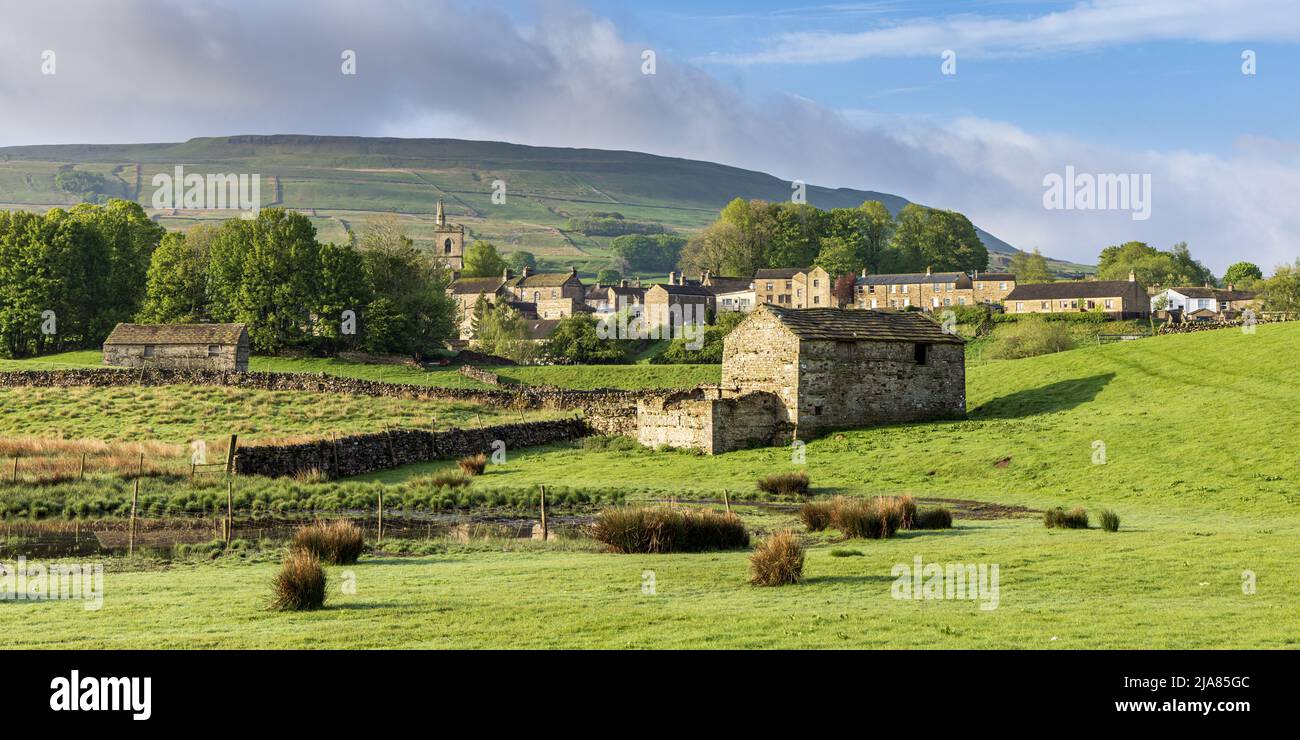 Early morning light over the picturesque market town of Hawes in the Yorkshire Dales National Park, North Yorkshire, England, Uk Stock Photo