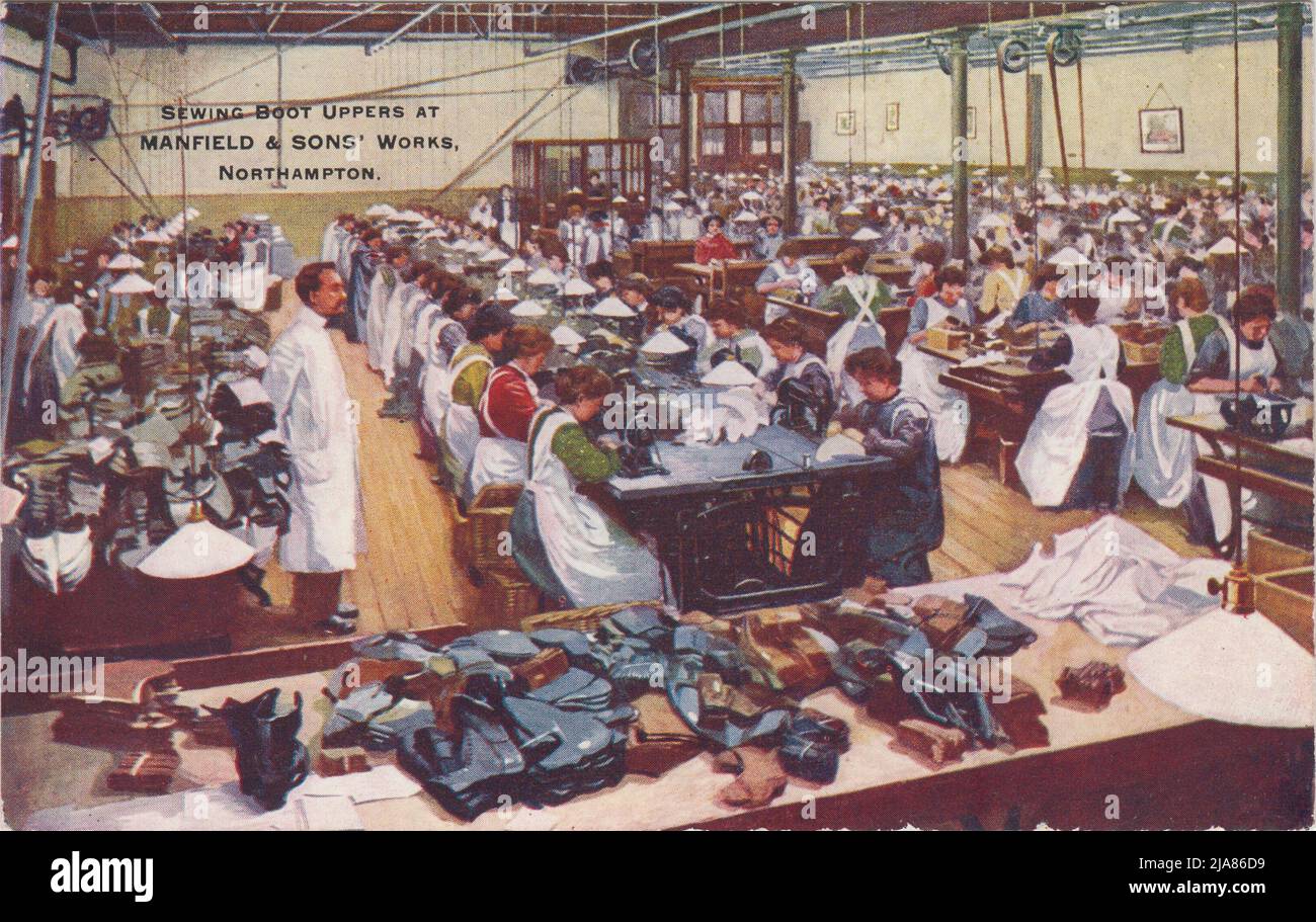 'Sewing boot uppers at Manfield & Son's Works, Northampton' colour