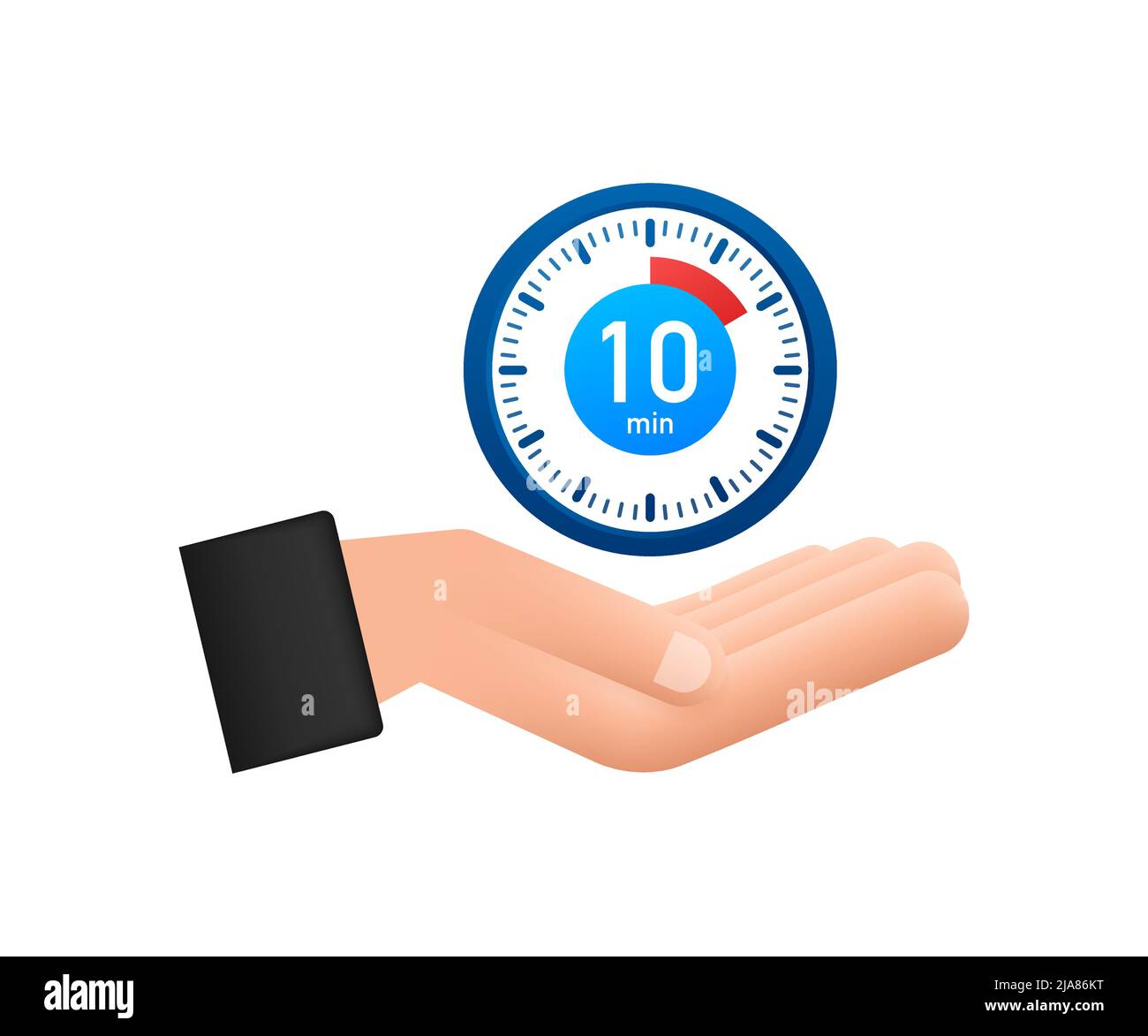 The 10 minutes, stopwatch with hands icon. Stopwatch icon in flat style