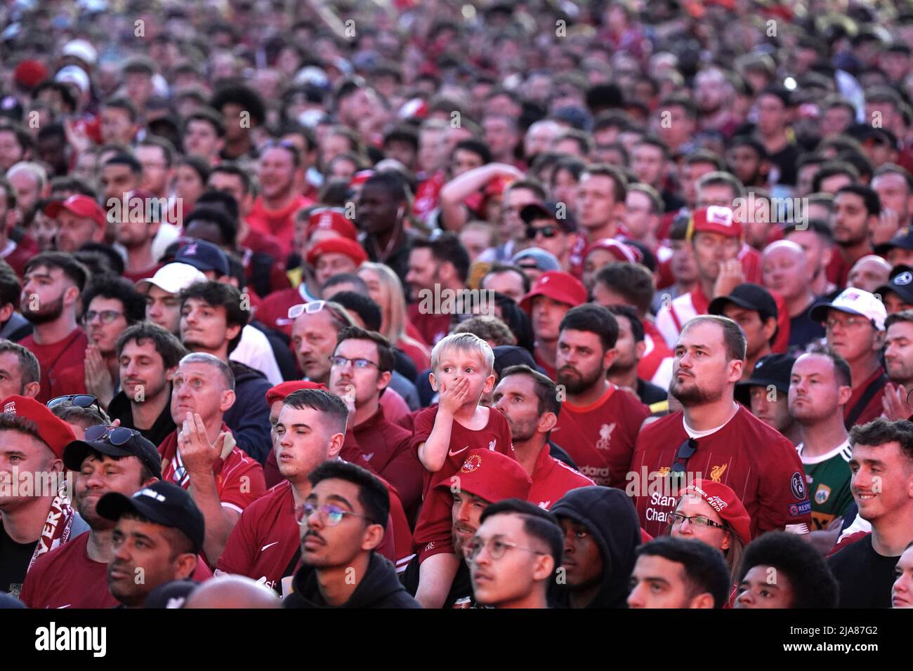 Liverpool fans in the fanzone in Paris, watching on the big screen