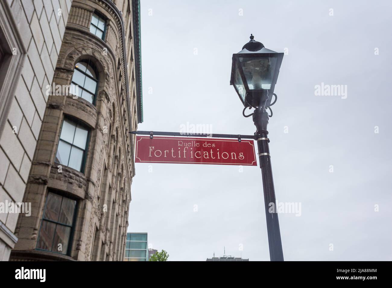 Historic Rue des Fortifications street sign in Old Montreal, Quebec ...