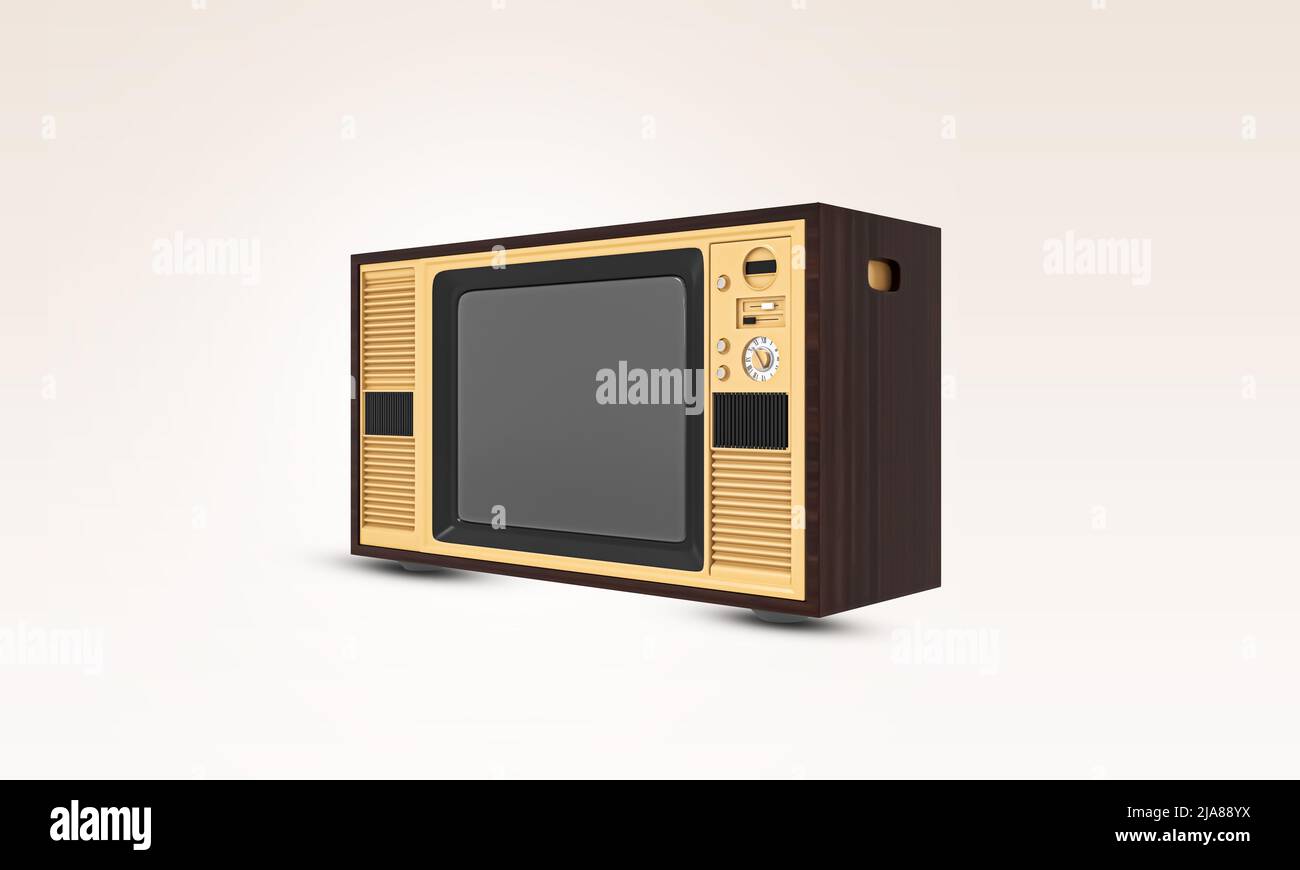Retro old vintage TV. old model color television. Classic Vintage Retro Style old television with cut out screen. An old TV with a monochrome Stock Photo