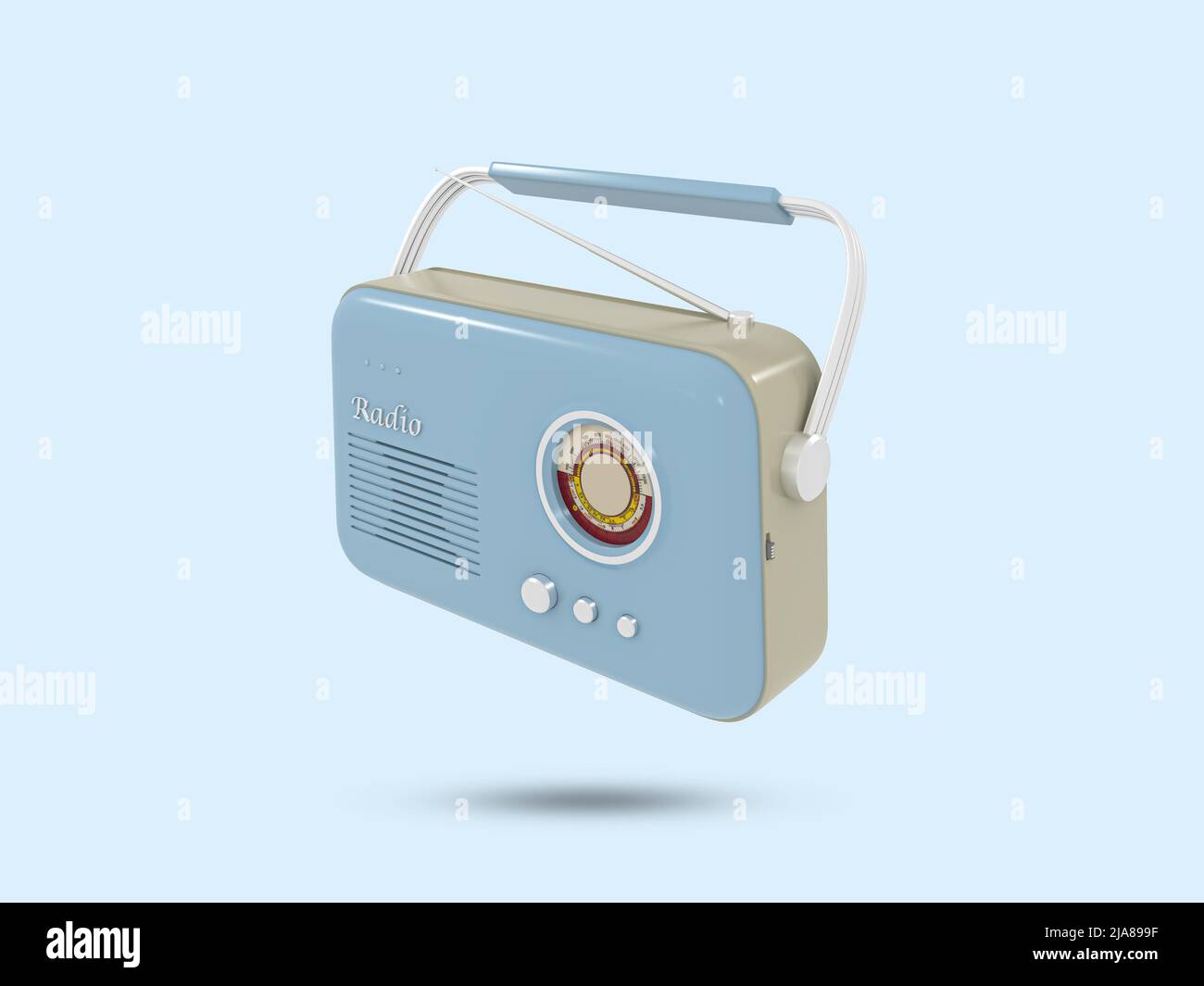 Old radio 3D icon. Vintage radio 3D symbol. Retro Radio illustration. 3D Rendered Illustration. Stock Photo