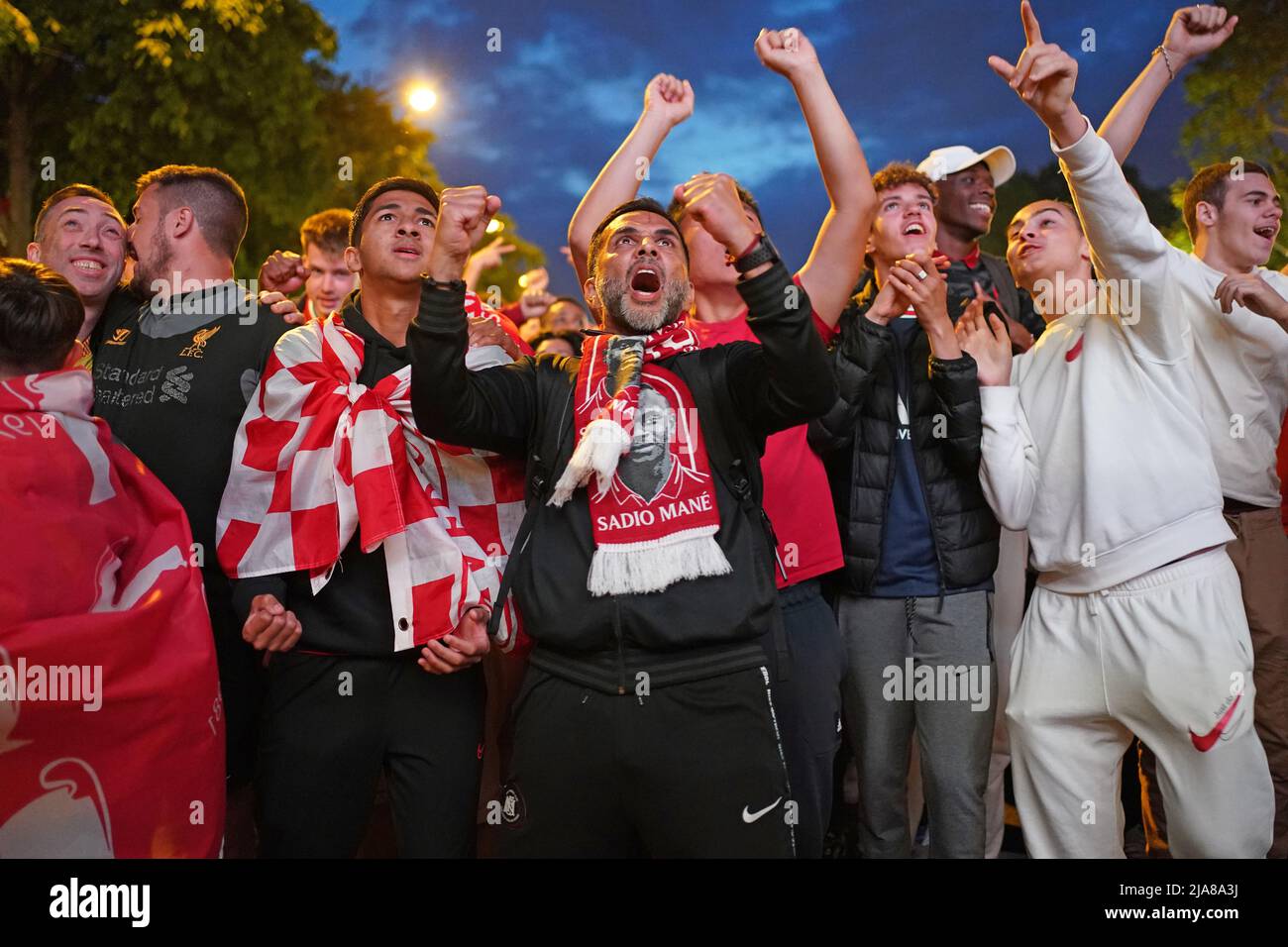 Liverpool fans in the fanzone in Paris, watching on the big screen
