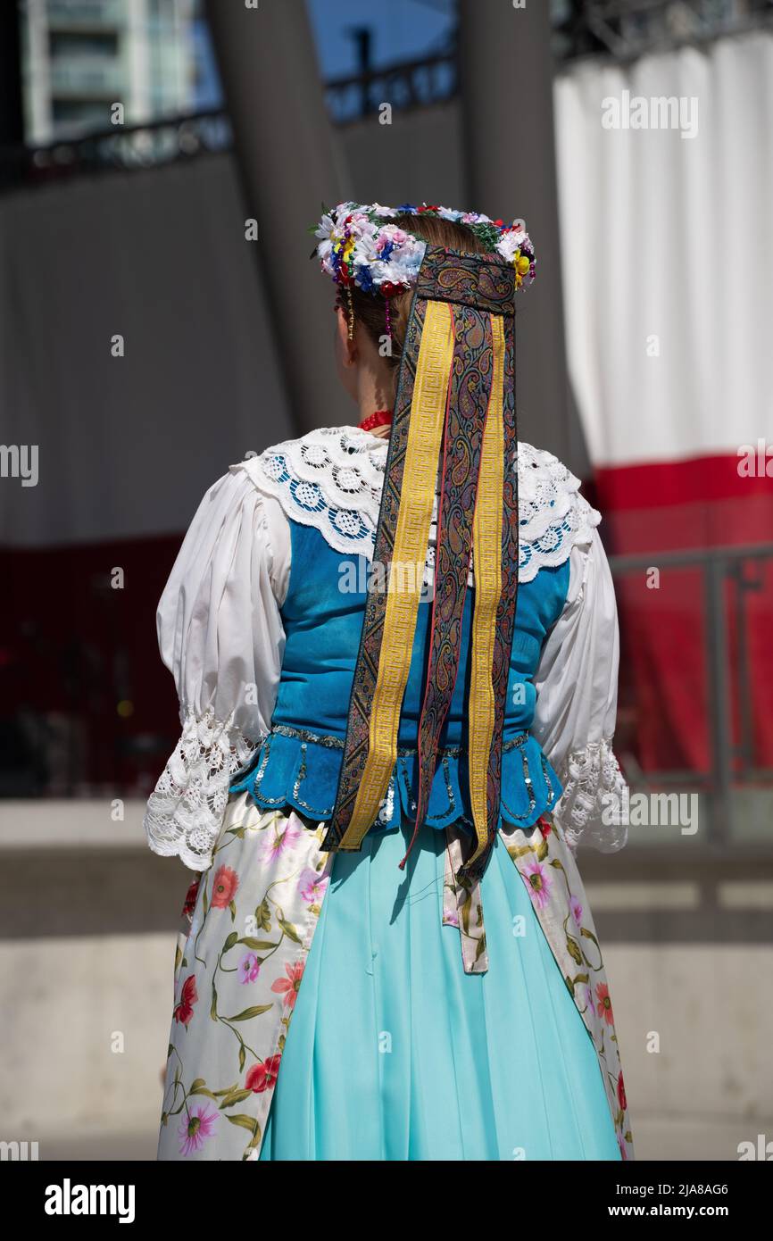 Mississauga, Ontario, Canada. 27th May, 2022. A dancer wears traditional dress at Polish Days in Mississauga, Ontario. May 28, 2022 Credit: Puffin's Pictures/Alamy Live News Stock Photo