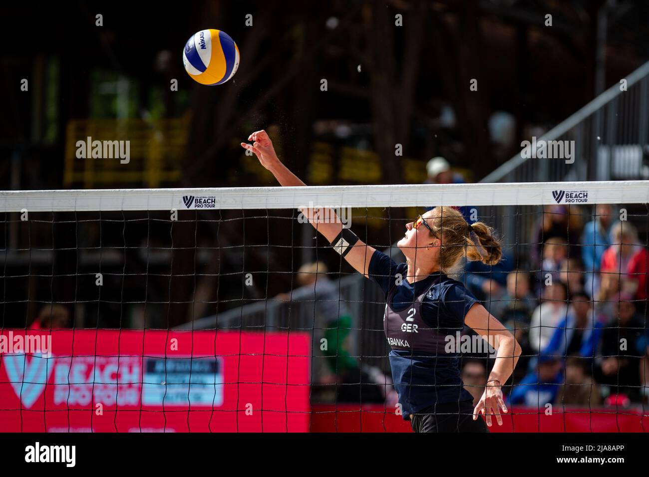 Ostrava, Czech Republic. 28th May, 2022. Cinja Tillmann of Germany in action during the Pro Tour beach volleyball tournament of Elite category semifinals match in Ostrava, Czech Republic, May 28, 2022. Credit: Vladimir Prycek/CTK Photo/Alamy Live News Stock Photo