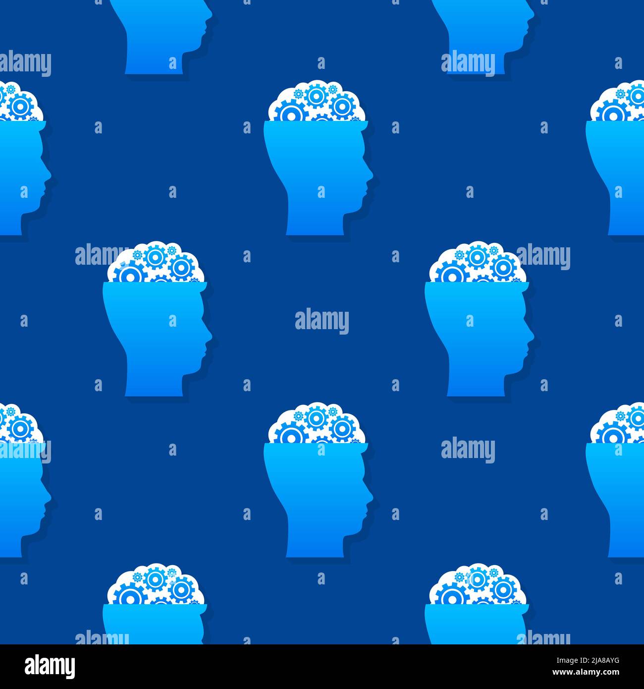 Abstract icon with silhouette man head gears on blue background pattern. Mental health concept. Business concept. Isolated vector. Stock Vector