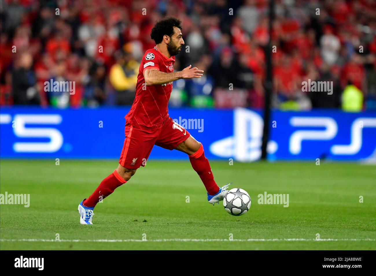 Paris, France. 28th May, 2022. Mohamed Salah (11) of Liverpool seen during the UEFA Champions League final between Liverpool and Real Madrid at the Stade de France in Paris. (Photo Credit: Gonzales Photo/Alamy Live News Stock Photo
