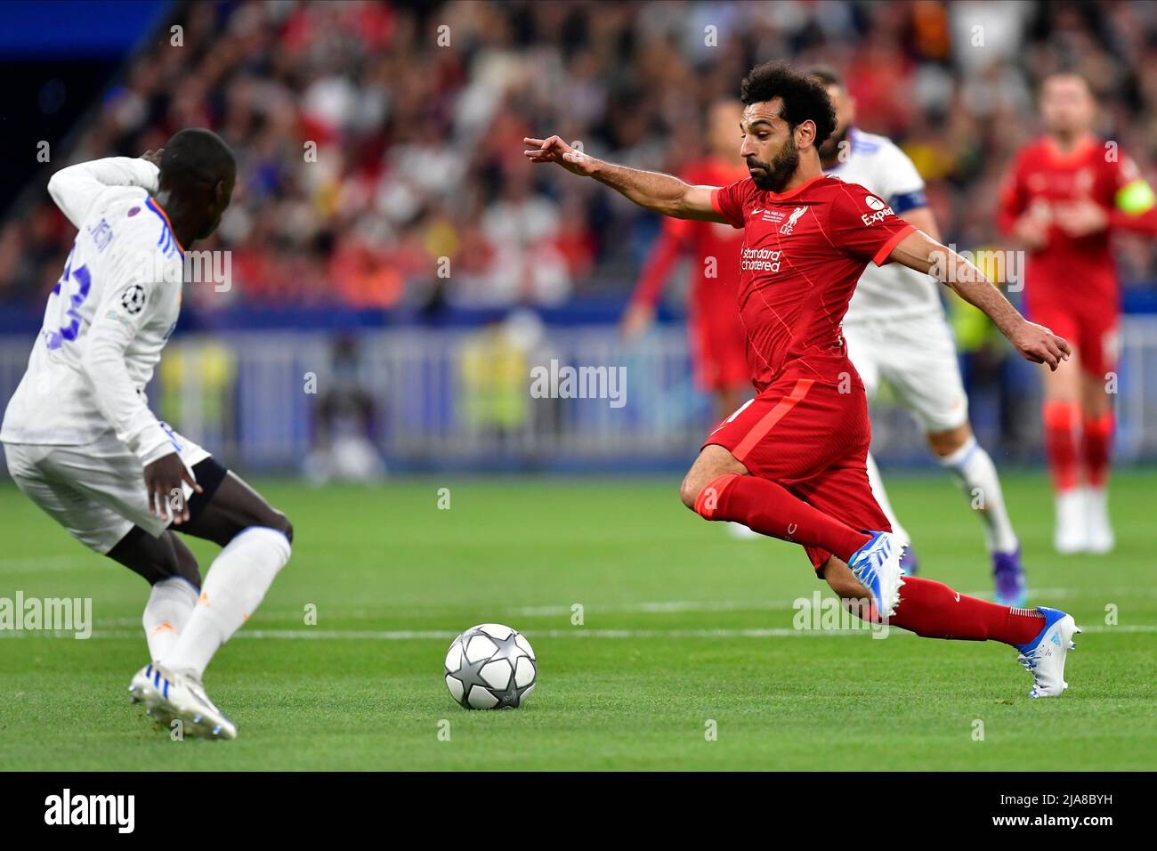 Paris, France. 28th May, 2022. Mohamed Salah (11) of Liverpool seen during the UEFA Champions League final between Liverpool and Real Madrid at the Stade de France in Paris. (Photo Credit: Gonzales Photo/Alamy Live News Stock Photo