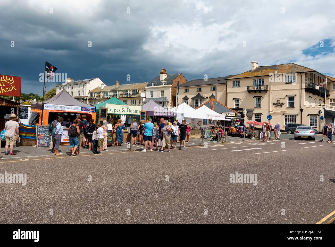 Sidmouth, Devon, UK - August 8 2018: The Esplanade at Sidmouth in Devon, England during the Sidmouth Folk Festival Week Stock Photo