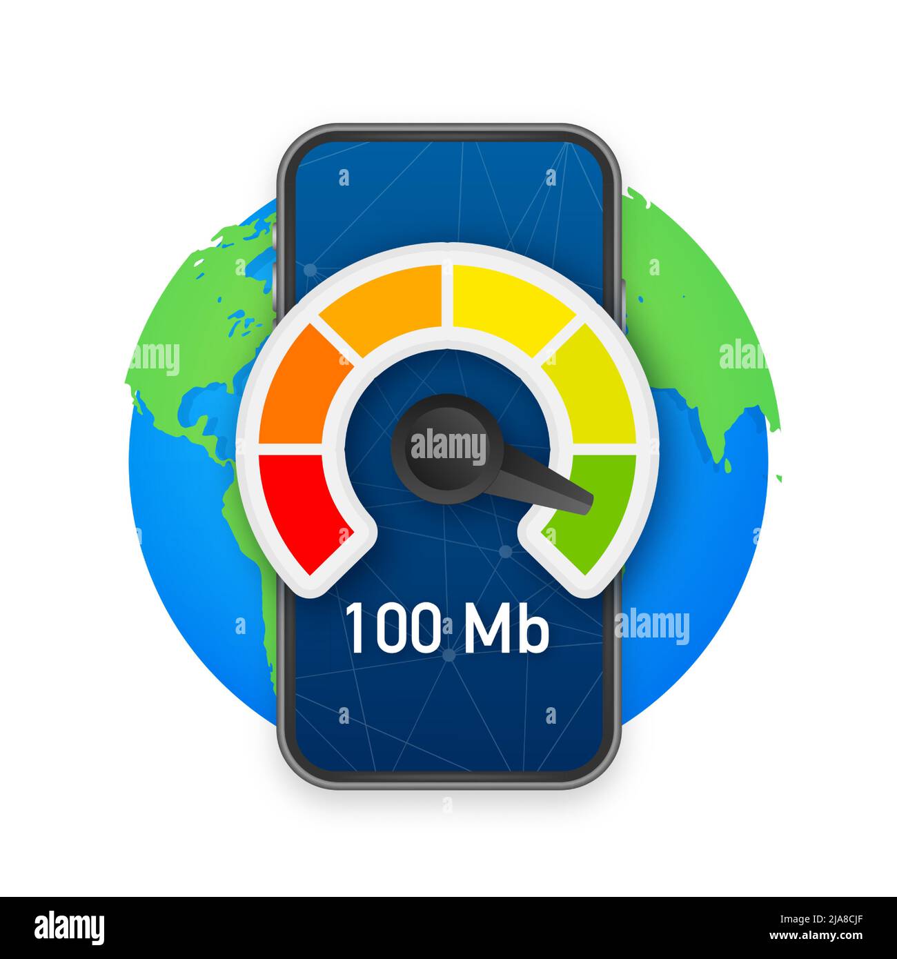 Hand holding smartphone with speed test on the screen. Vector illustration Stock Vector Image