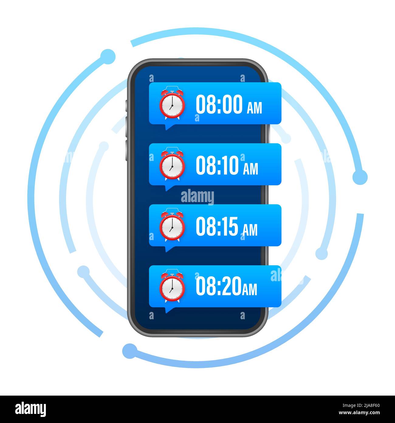 Cartoon mockup with black alarm smartphone. Smartphone mockup. Calendar