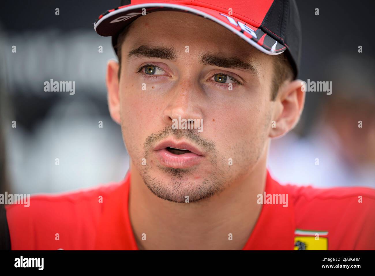 Scuderia Ferrari’s Monegasque driver Charles Leclerc speaks to the ...