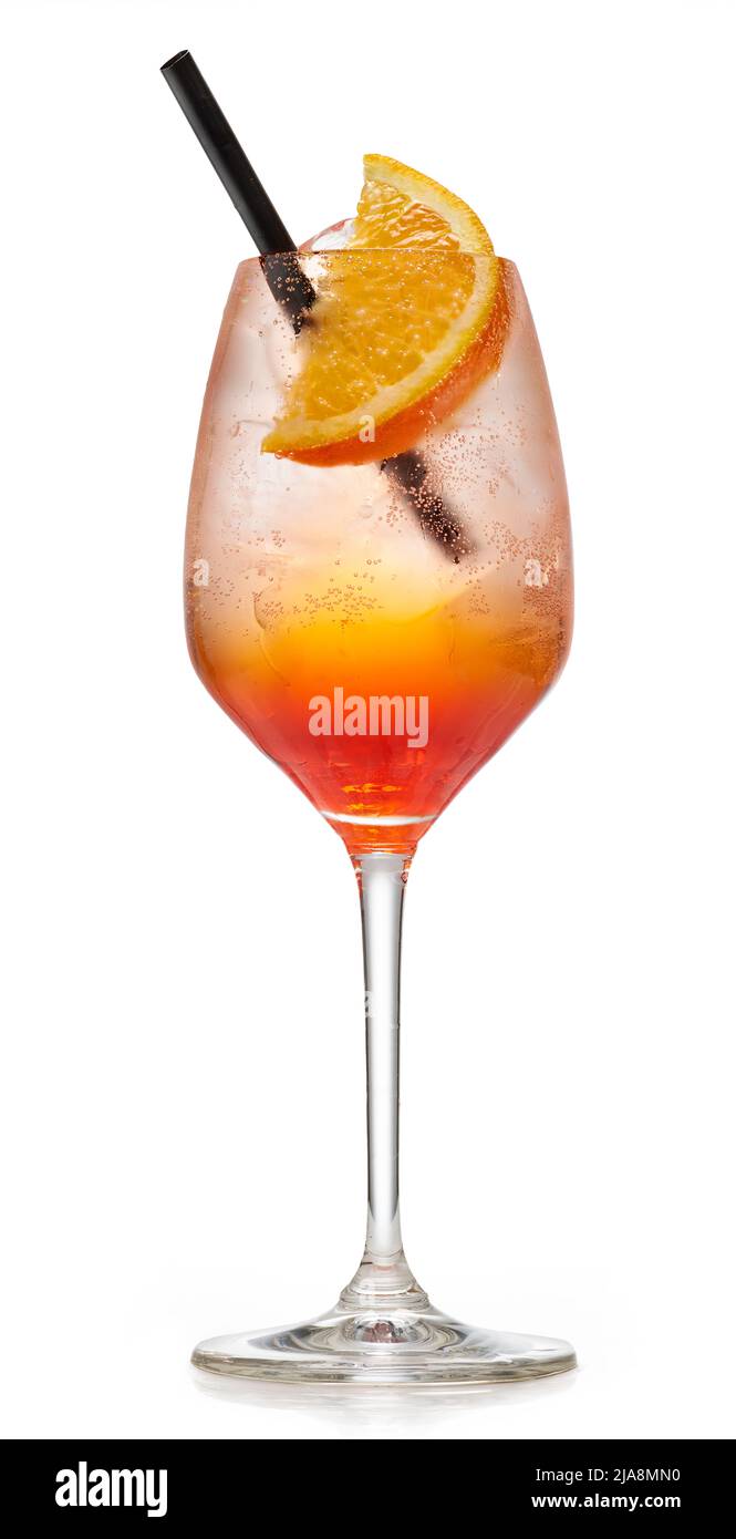 glass of orange aperol spritz cocktail isolated on white