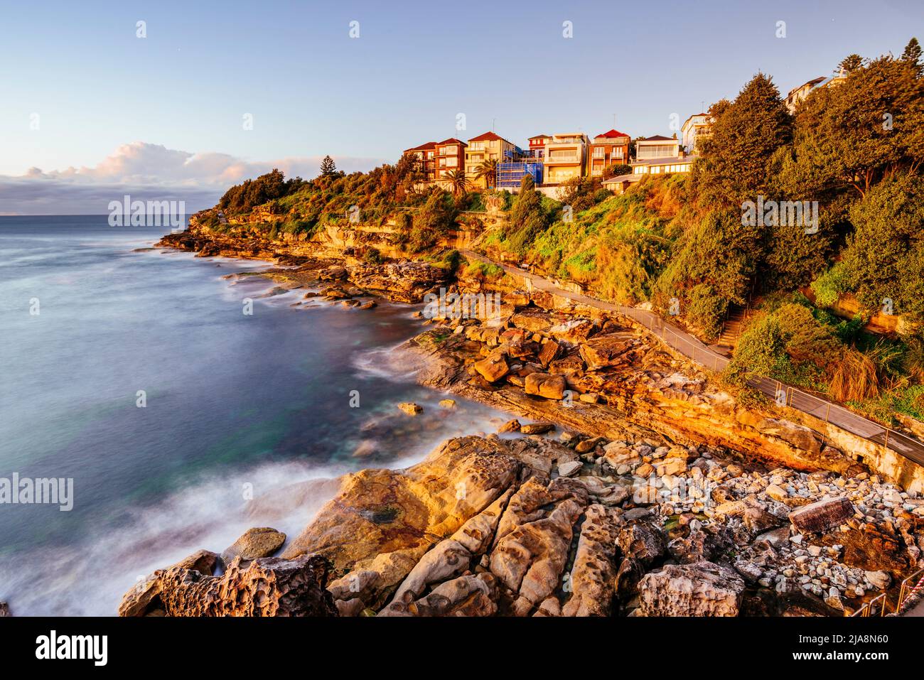 Bondi Beach to Coogee walk at sunrise. Sydney, NSW, Australia. Stock Photo