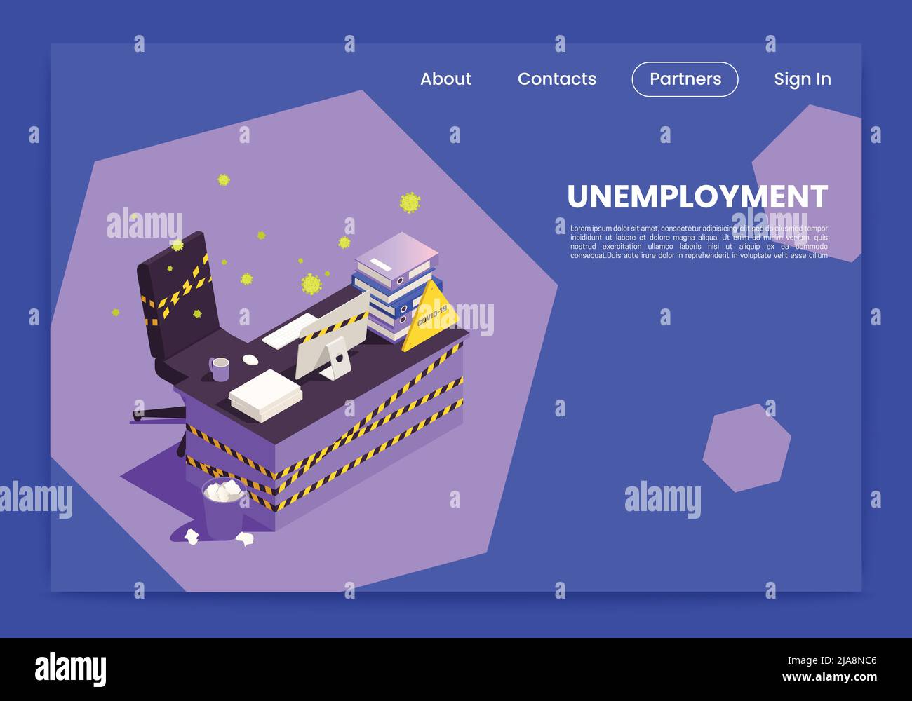 Unemployment web composition with empty isometric office chair vector illustration Stock Vector