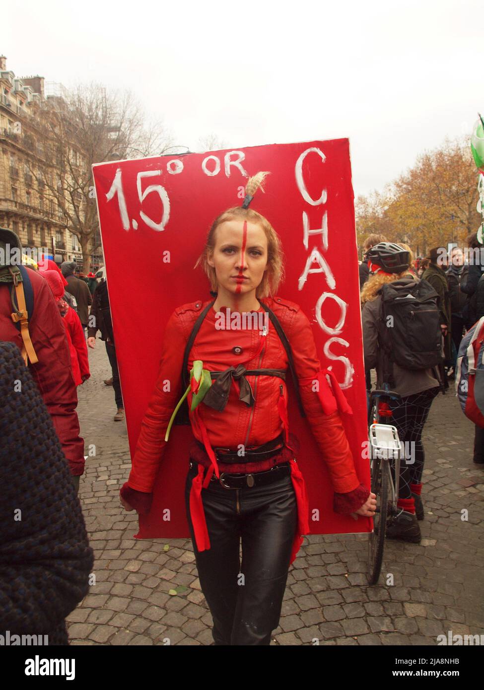 Paris, France, on December 12th, 2016, thousands took the streets and rally for a  fair  global agreement  at COP21 negotiations, being held in Le Bourget. They demanded nations to reach the goal fo 1.5° as top for global warming Stock Photo