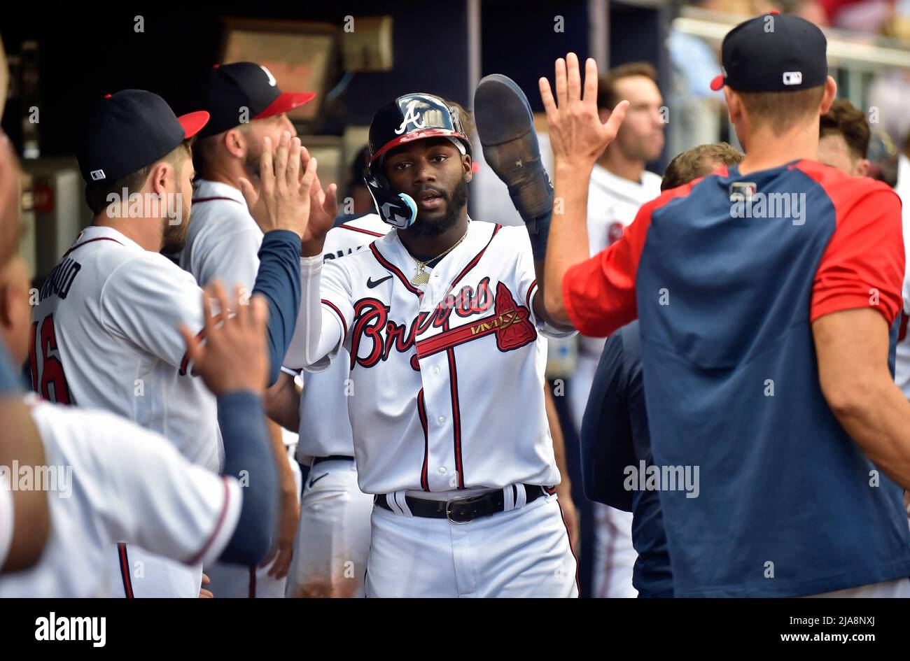 Atlanta, United States. 12th June, 2022. Atlanta Braves center fielder  Michael Harris II (23) waits for the pitch during a MLB regular season game  against the Pittsburgh Pirates, Sunday, June 12, 2022