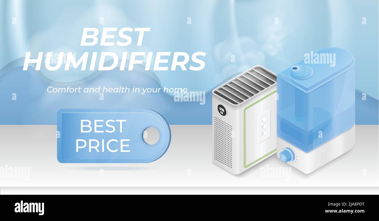 Humidifier horizontal banner with realistic image of household air